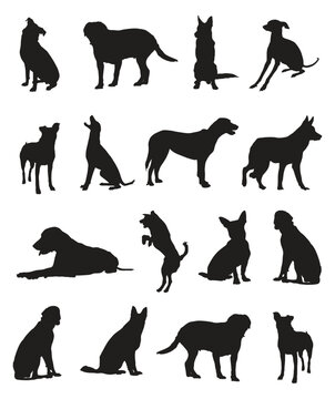 Set of dogs silhouettes vector shapes illustration