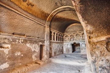 Ancient church interior excavated in the rock. Ilhara valley. Turkey