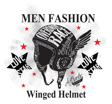 lettering star and motorcycle helmet print pattern
