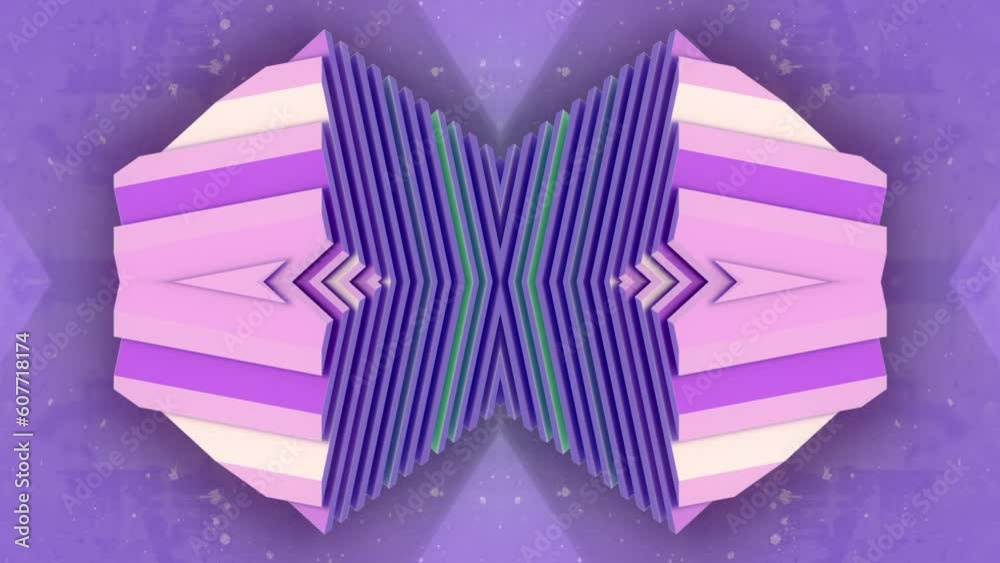 Fototapete Abstract symmetrical composition of a bright geometric shape with striped texture of thin slices. Modern concept background. Digital seamless loop animation. 3d rendering. HD resolution