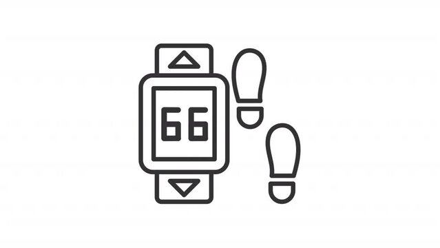 Animated jogging devices line icons. Turn on music, pedometer and start running animation. Sport activity. Loop HD video with alpha channel, transparent background. Outline motion graphic