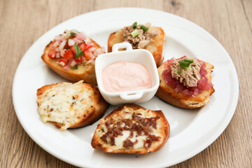 5 kinds of bruschetta served with Belgian Andalouse sauce