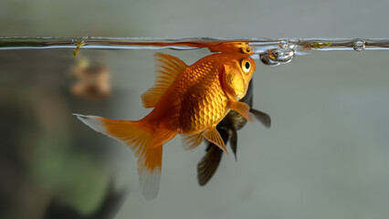 Close-up View of Black and Orange Colorful Aquarium Goldfish in a Clear Water Tank