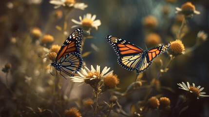 Fototapeta na wymiar Butterfly on flowers. Generative Ai