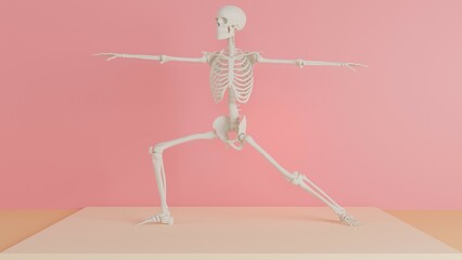 skeleton yoga posing 3d render illustration