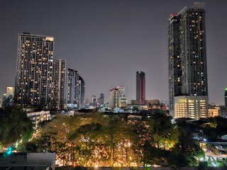 Top view of Bangkok at night, Night market lighting and skyscrapers in Bangkok, Thailand, May 15, 2023