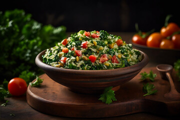 Fresh and Vibrant Tabbouleh Salad: Healthy Mediterranean classic dish. AI generated