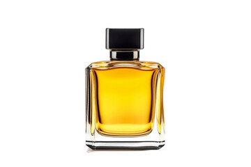 Elegant Yellow Perfume in a Transparent Bottle with Black Accents, Generative Ai