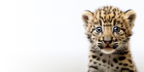 Fototapeta na wymiar Cute baby leopard isolated on a white background. Generative AI