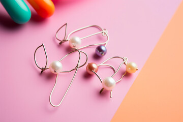 generative ai illustration of  paperclip earrings with pearl accents on background