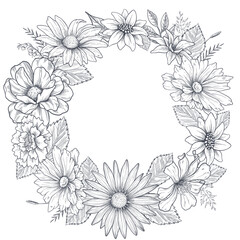 Vintage floral vector wreath. Victorian. Flora. Blue and white