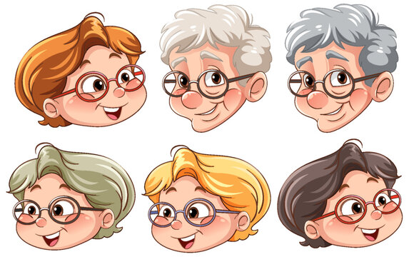 Different old woman facial expression collection