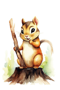Chipmunk watercolor clipart cute isolated on white background