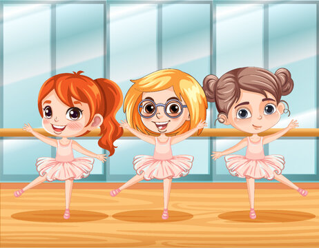 Cute ballet dancer students in dance classroom