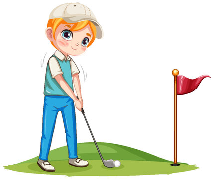 Isolated professional golfer cartoon character