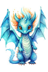 Baby Dragon watercolor clipart cute isolated on white background