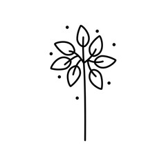 Branch silhouette with leaves and dots. Clipart.