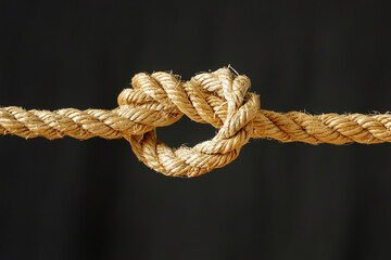 Loop knot of hemp rope on a dark background. Teamwork, communication, help.