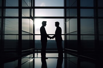 Fototapeta na wymiar silhouette of a business people handshaking, AI, created with AI, generative AI