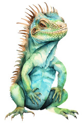 Obraz premium Basilisk Chameleon watercolor clipart cute isolated on white background