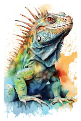 Fototapeta premium Basilisk Chameleon watercolor clipart cute isolated on white background