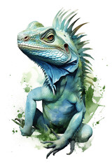 Fototapeta premium Basilisk Chameleon watercolor clipart cute isolated on white background
