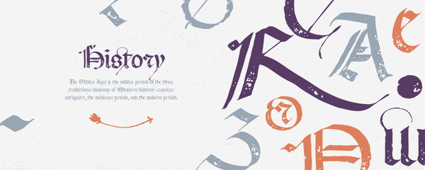 Medieval manuscript frame with blackletter pattern. Template for vintage greeting card, gothic banner, gift voucher.