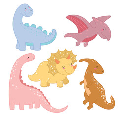 Set of little cute dinos. Vector illustration.