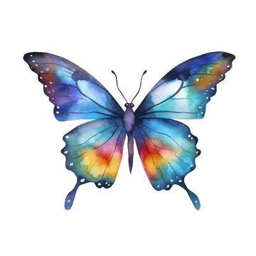 Watercolor colorful butterflies, isolated butterfly on transparent background. Png files, ai generated
