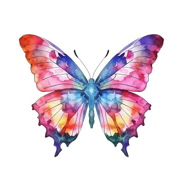Watercolor colorful butterflies, isolated butterfly on transparent background. Png files, ai generated