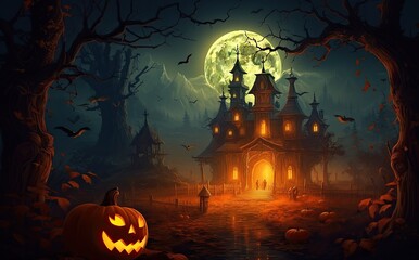 Fototapeta premium halloween background For posters, banners, eerie landscapes of night fantasy forests.