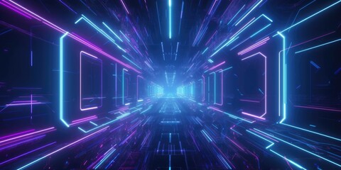 3D demonstration of blue and purple futuristic sci-fi techno lights. Generative AI AIG21.