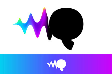 Letter Q logo with sound wave flow. Vibrant line glitch effect. Multicolor neon gradient icon.