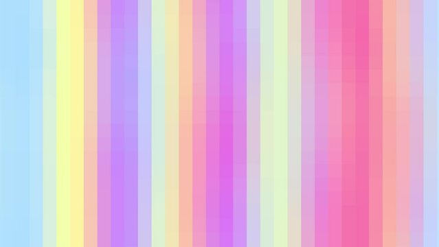 Striped background in pastel rainbow colors. Light blue green yellow orange pink purple gradient 4k animation. Summer multicolor backdrop for cover, website, presentation, wallpaper. Beach party vibes
