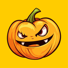 Vector Art, Cool Emoji Pumpkin cartoon illustration, cool smile, Halloween Illustration