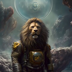 lion in space and stars
