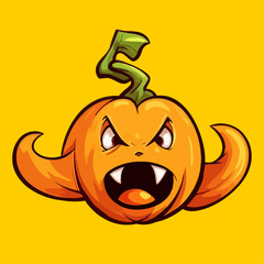 Vector Art, Angry Emoji Pumpkin cartoon illustration, angry fangs, Halloween Illustration