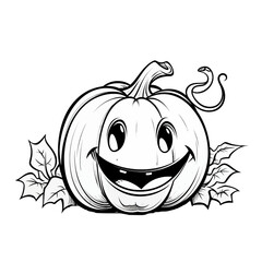 Vector Art, Pumpkin character with leaves, Halloween illustration