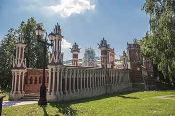 Russia. Shaped bridge in Tsaritsyno Park in Moscow in summer. Tsaritsyn Park is one of the main tourist attractions of Moscow. Russia, May, 2023