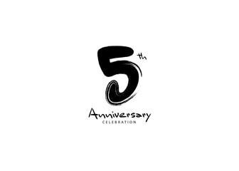 5 Years Anniversary Celebration logo black paintbrush vector, 5 number logo design, 5th Birthday Logo, happy Anniversary, Vector Anniversary For Celebration, poster, Invitation Card