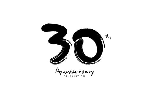 30 Years Anniversary Celebration logo black paintbrush vector, 30 number logo design, 30th Birthday Logo, happy Anniversary, Vector Anniversary For Celebration, poster, Invitation Card