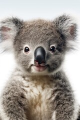 Cute baby Koala isolated on a white background. Generative AI