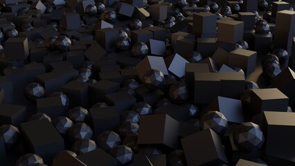 Obraz premium Abstract 3d rendering of chaotic geometric shapes. Randomly placed geometric objects. Reflective surface pattern