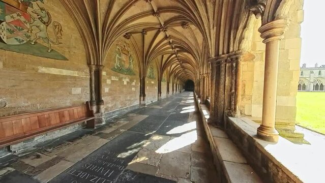 Norwich cathedral cloisters on a sunny day