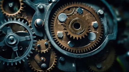 Detailed View of Clock Gears Mechanism, Generative AI
