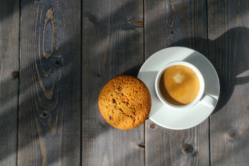 American chocolate chip cookies on a wooden background.
