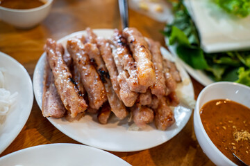 Grilled pork wrap and roll in vegetable herbs