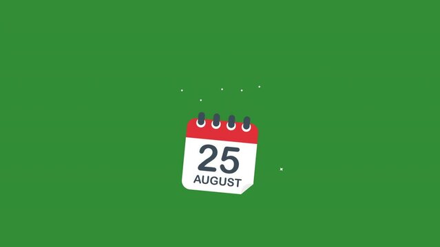 25 august calendar event animation. transition effect.green background.