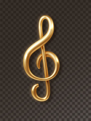 Gold Treble clef vector icon isolated on dark background. Realistic vector 3d.