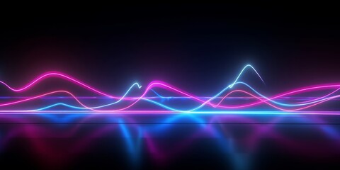 3d render, abstract panoramic background, neon light, laser show, impulse, equalizer chart, ultraviolet spectrum, pulse power lines, quantum energy impulse, pink blue violet glowing dynamic, Generativ